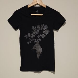 Element Black Short Sleeve Tee with Gray Deer & Leaf Artwork